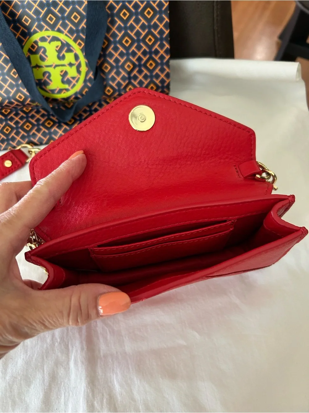 Tory Burch Mini Red Leather Wallet Envelope Crossbody